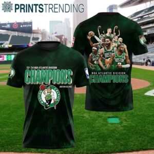 23 24 NBA Atlantic Division Champions Boston Celtics 3D T Shirt 1 4