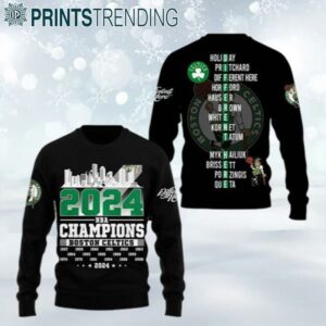 Boston Celtics 2024 Champions 18 Times Boston's City Skyline Ugly Christmas Sweater Ugly Sweater Ugly Sweater