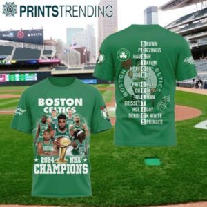 Boston Celtics 2024 Champions 18 Times Team Portrait 3D Shirt 1 4