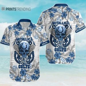 Indianapolis Colts Metallic Skull Tropical Pattern Hawaiian Shirt Aloha Shirt Aloha Shirt