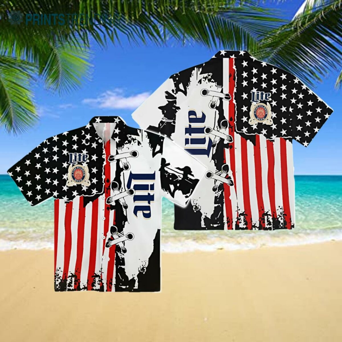 Miller Lite USA Flag Hawaiian Shirt Hawaaian Shirt Hawaiian Shirt