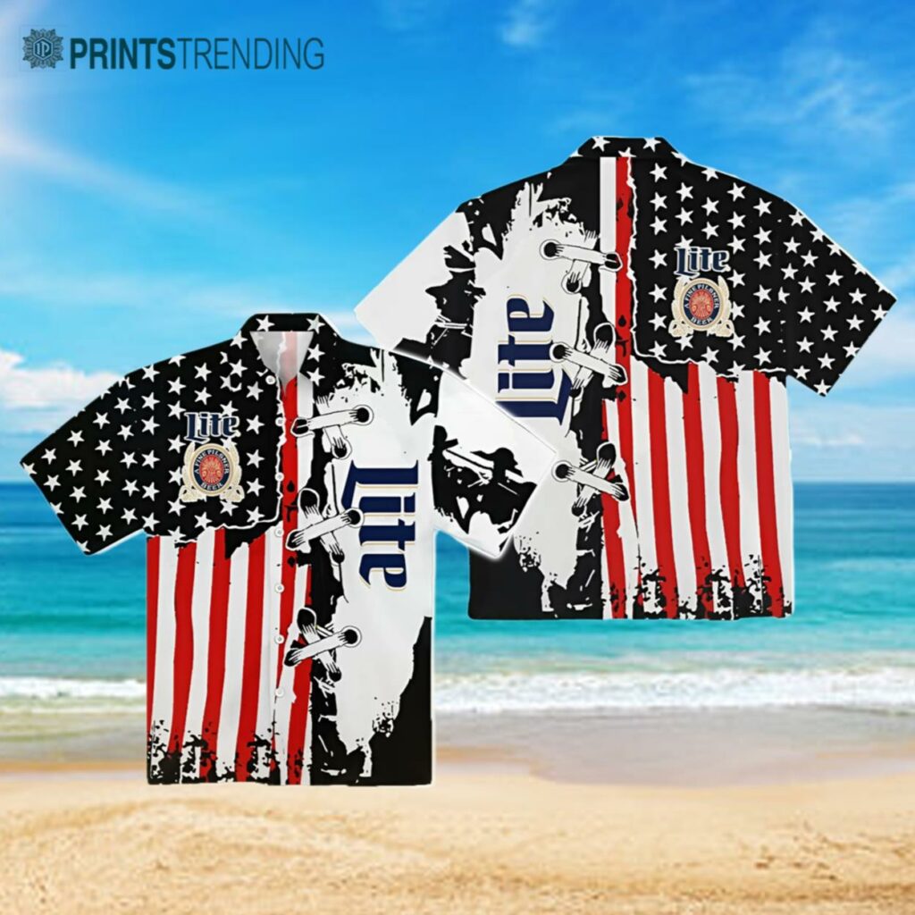 Miller Lite USA Flag Hawaiian Shirt