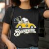 Snoopy Drives Car With Milwaukee Brewers Flag Shirt 2 T Shirt