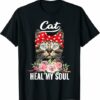 Cats Lover Funny Cat with Glasses Red Ribbon Flowers Premium T Shirt