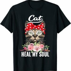 Cats Lover Funny Cat with Glasses Red Ribbon Flowers Premium T Shirt