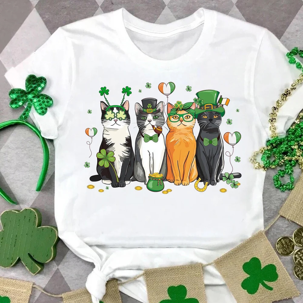 Cat Shamrocks Irish St Patrick's Day Shirt Gift For Cat Lover